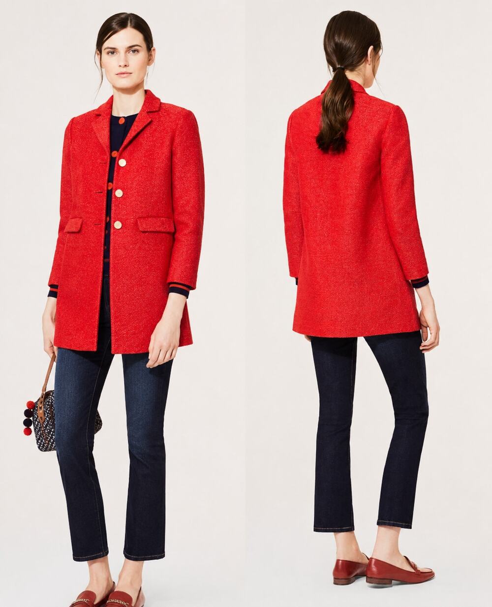Tory Burch Castleton Peacot Womens XS Red Gold Buttons Silk Lining Cotton Blend